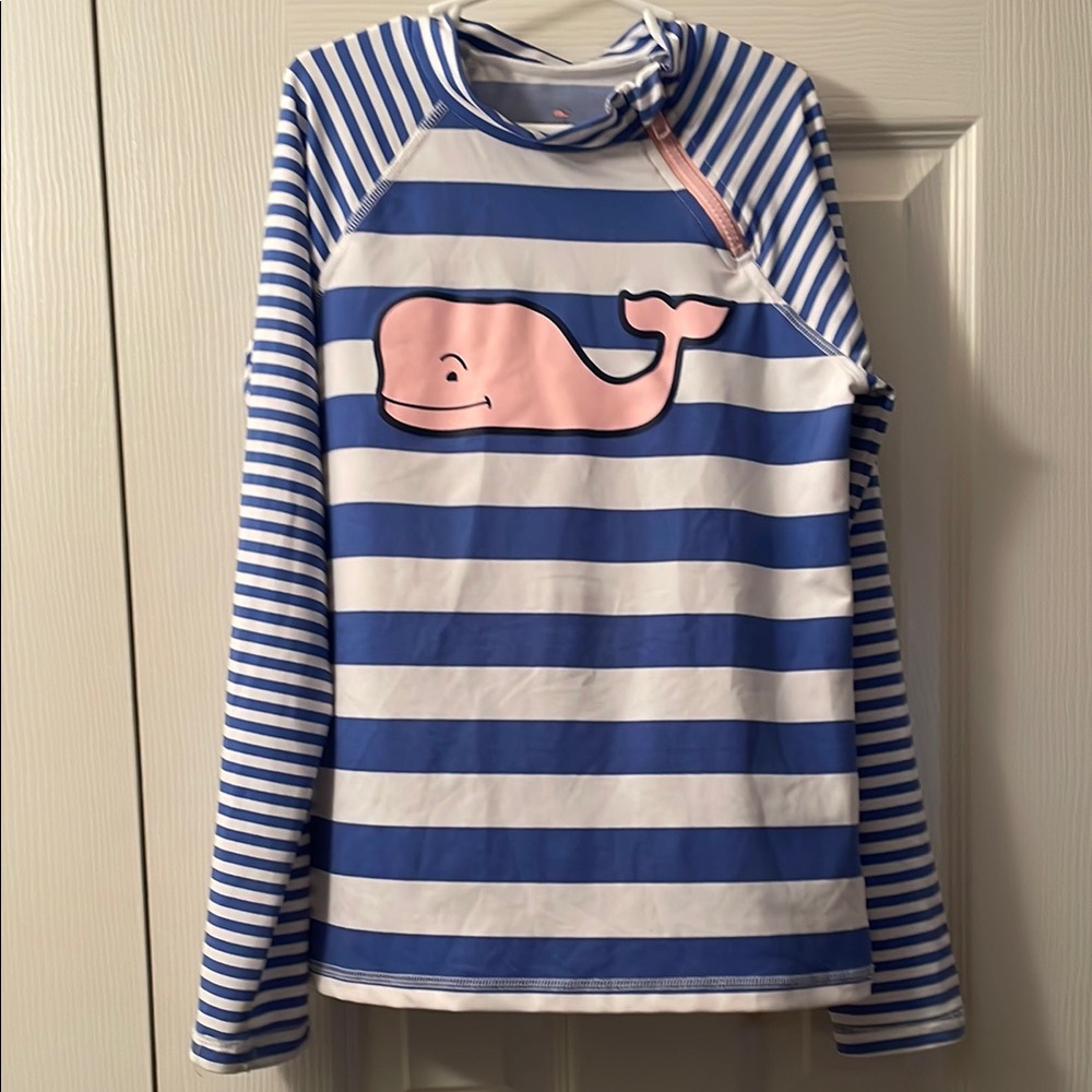 Vineyard Vines Blue and White Striped Rasher with Pink Whale